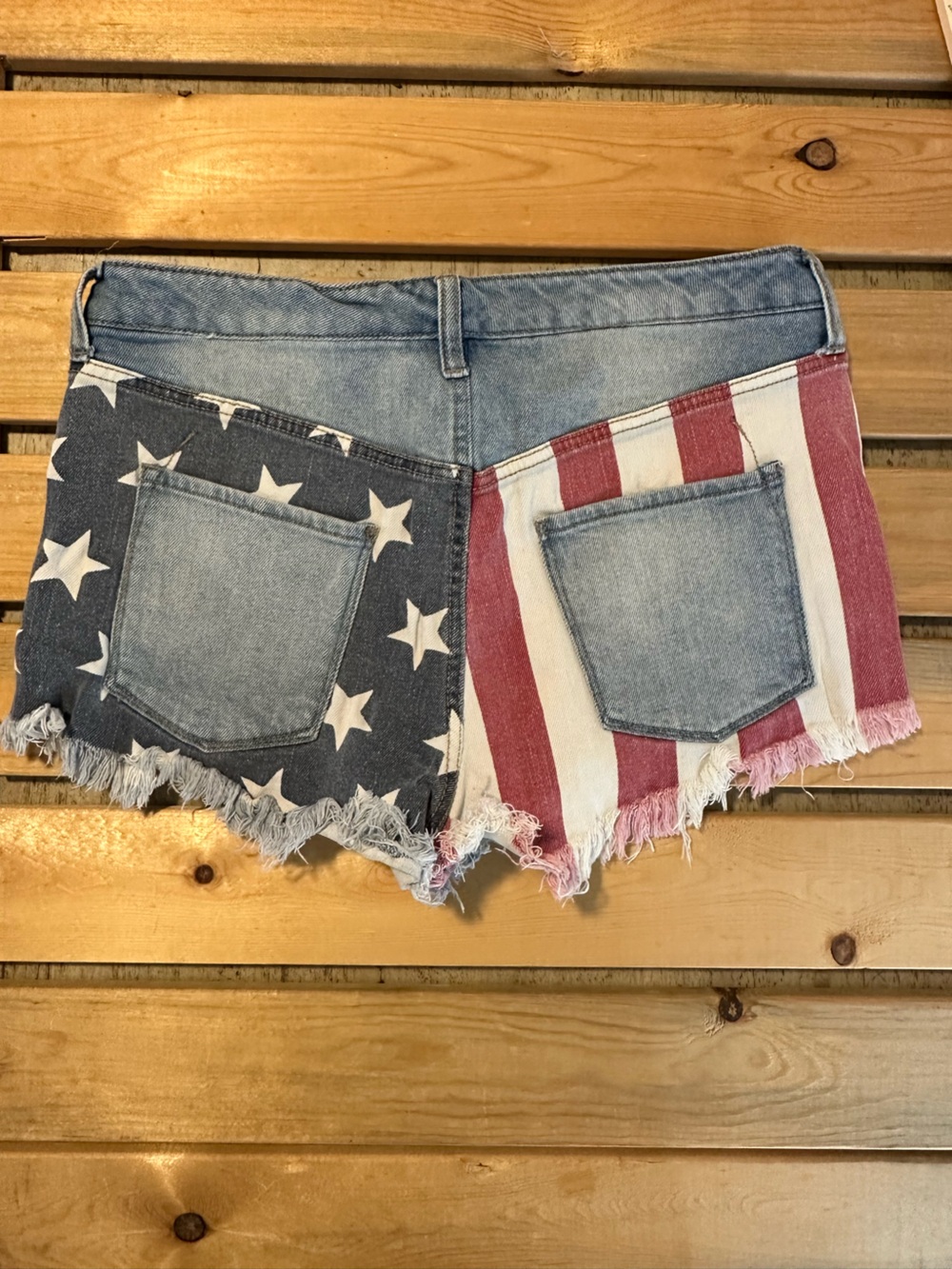 Women's Mossimo Denim American Flag Frayed High Rise Shorts Sz 10/30